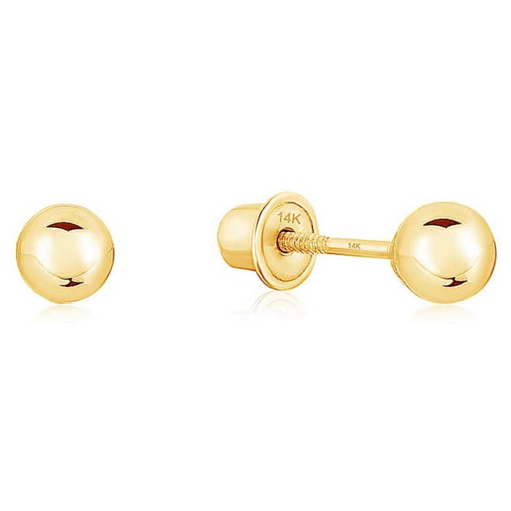 14k Yellow Gold Screw Back Earrings with Ball & Ring