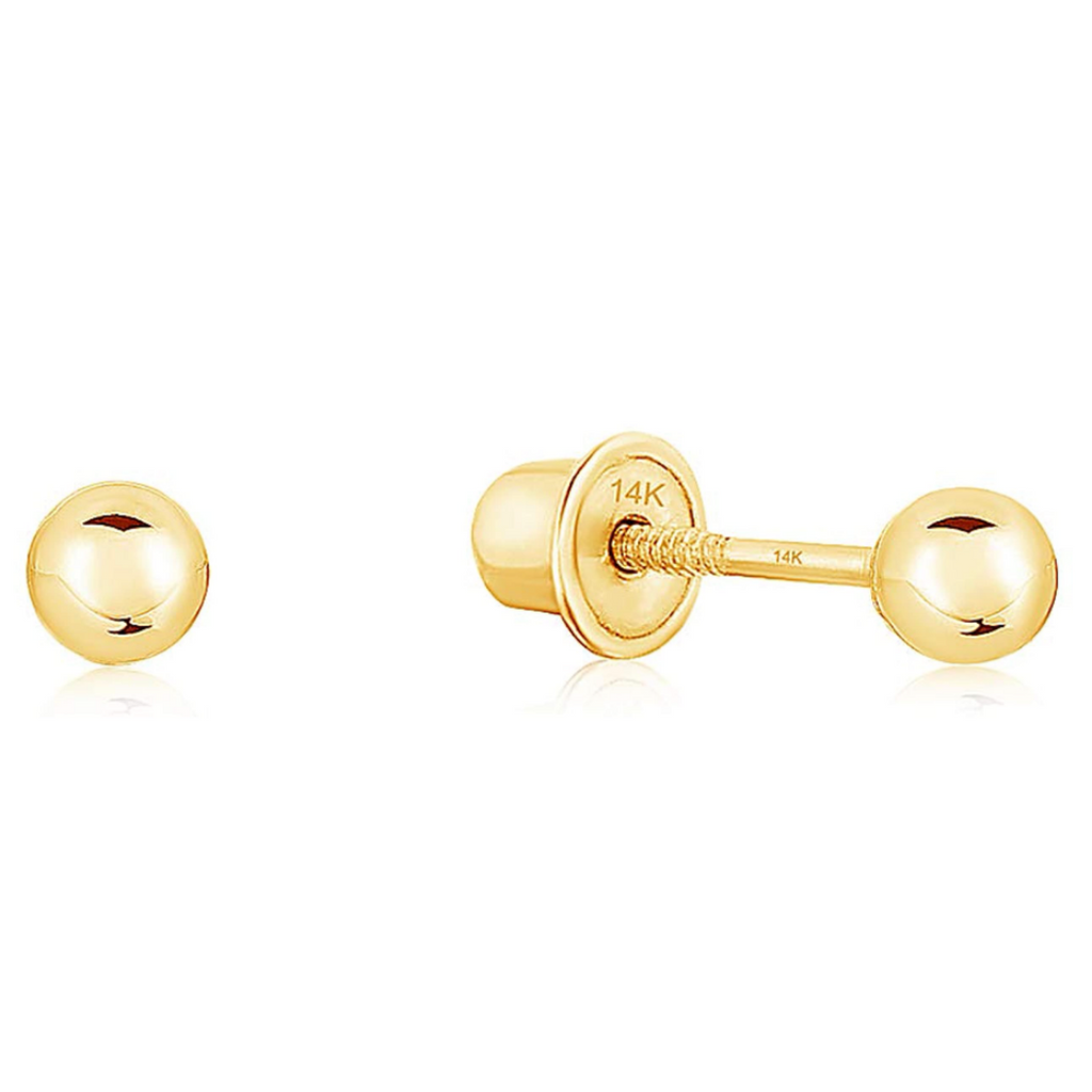 14k Yellow Gold Ball Stud Earrings With Screwbacks 4mm 5mm 