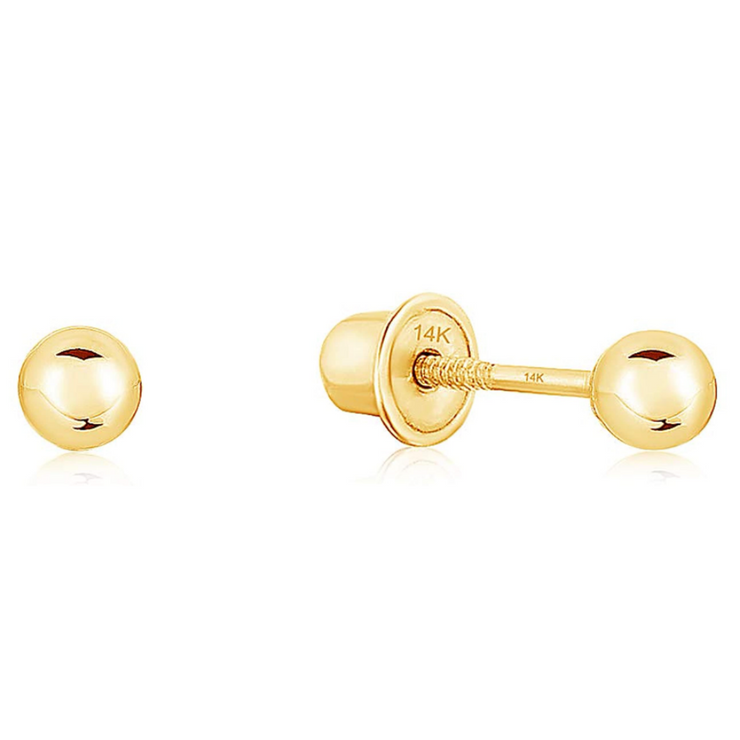 14k Gold Round Plain Bead Ball Stud Screw Back Earrings Ioka Jewelry