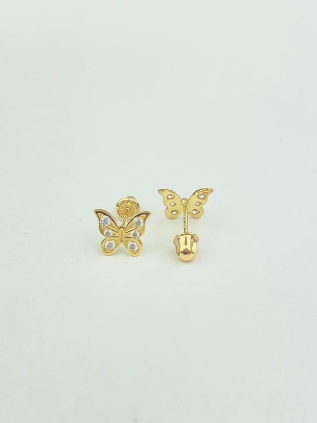 14K Gold CZ Butterfly Stud Earrings