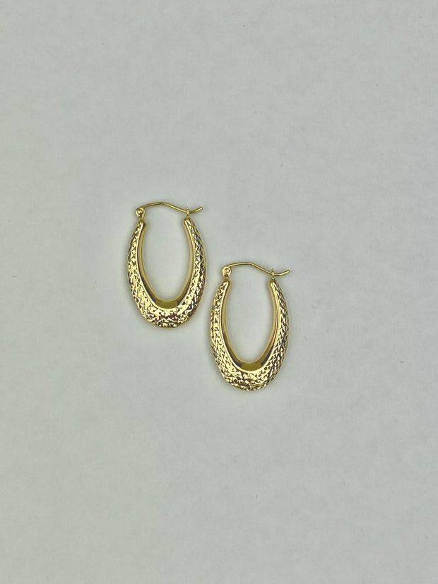 14K Gold Teardrop Diamond Cut Hollow Hoops