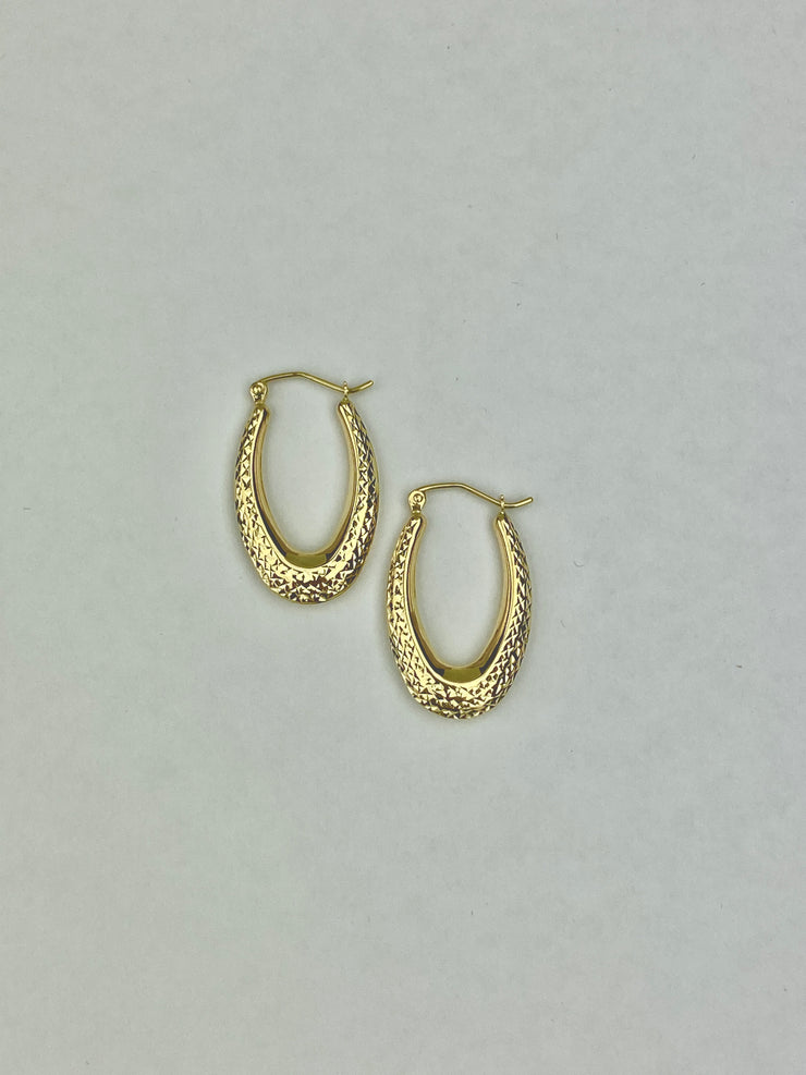 14K Gold Teardrop Diamond Cut Hollow Hoops