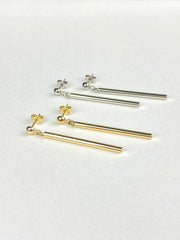 14K Gold Round Bar Hanging Earrings