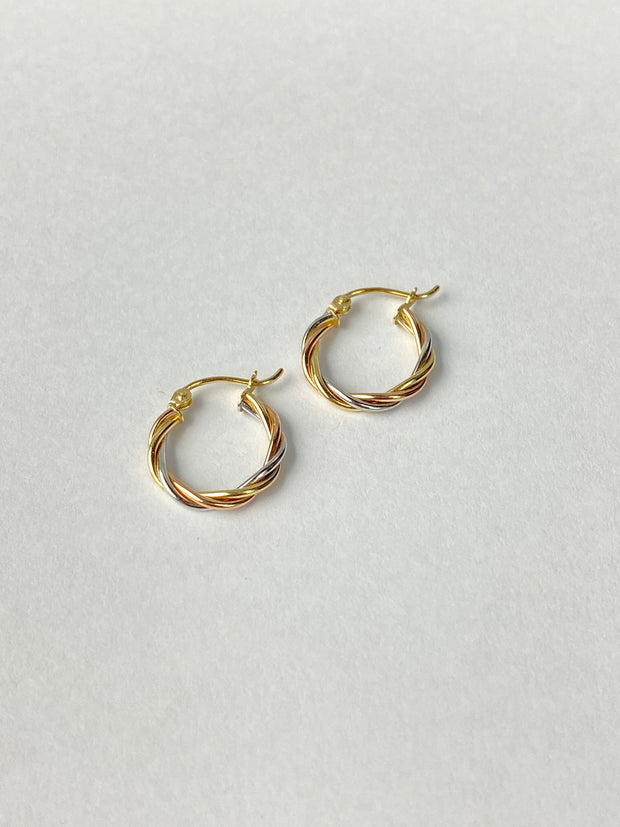 14K Gold 3 Line Braided Hoops