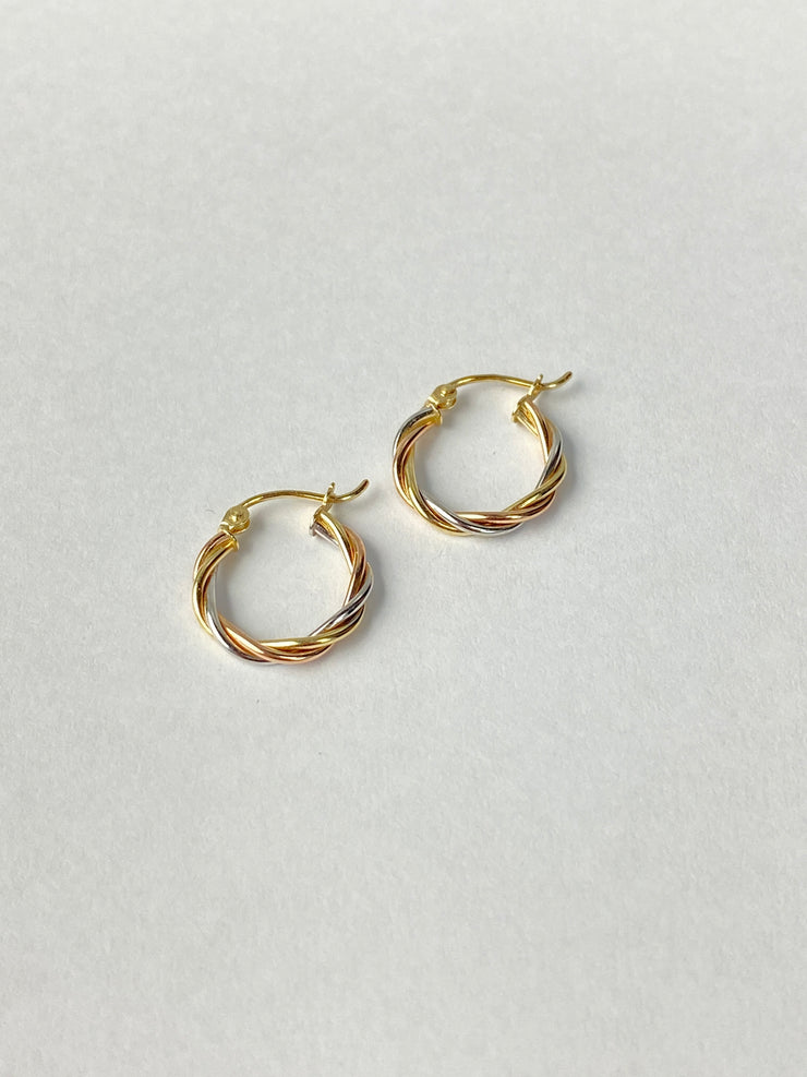 14K Gold 3 Line Braided Hoops