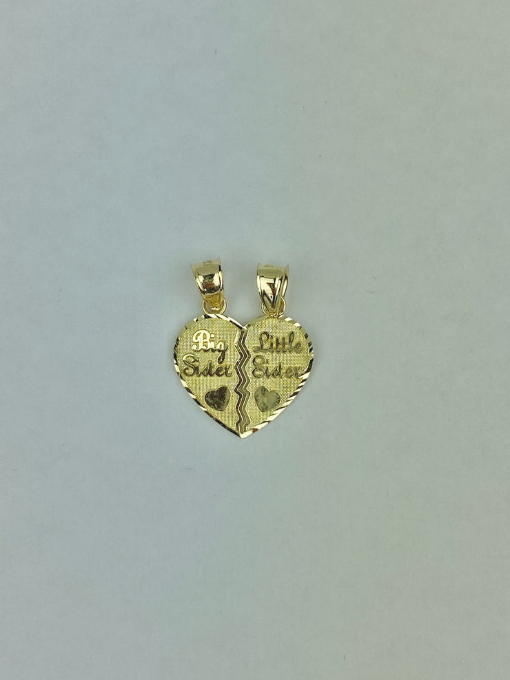 14K Gold Big Sister and Little Sister 2 Piece Heart Charm Pendant