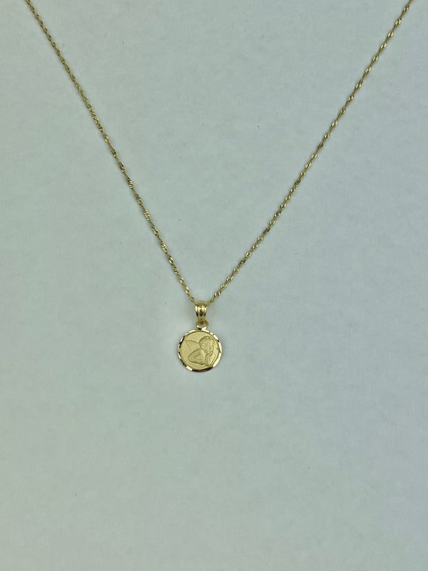 14K Gold Angel Pendant with 0.9mm Singapore Chain