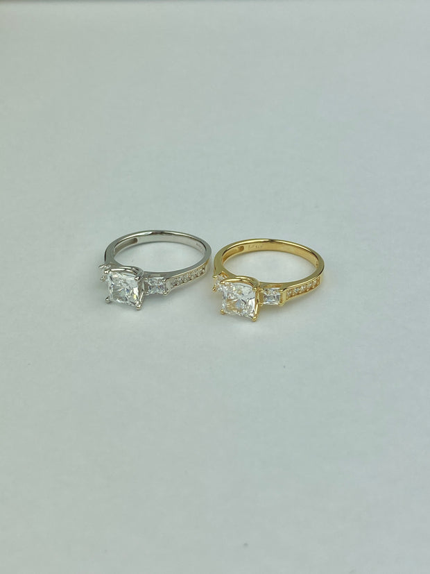 Three Stone Princess Cut Engagement Ring