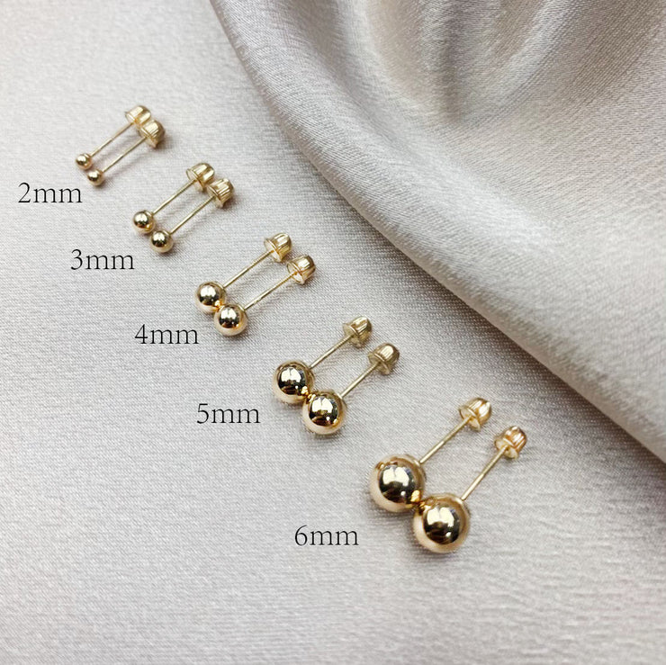 14k Gold Round Plain Bead Ball Stud Screw Back Earrings Ioka Jewelry